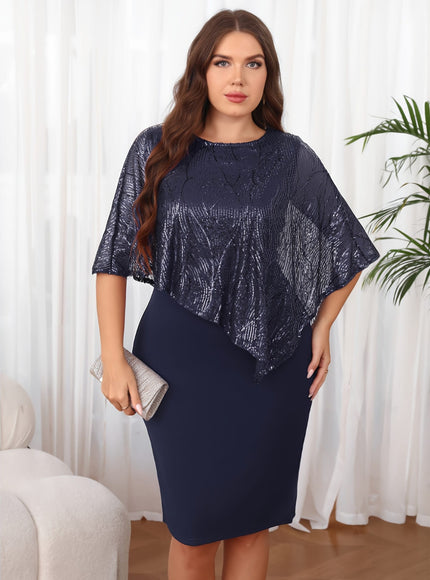 jkthpu-45 Elegant Sequin-Embellished Sleeveless Round Neck Bodycon Midi Dress for Women - Plus Size Stretchy A-Line Knee-Length Machine-Washable Solid Color 3-Season Versatile Party & Casual Wear, Seasonal Fashion, Sophisticated Silhouette, Sequin Embellishment, Ev