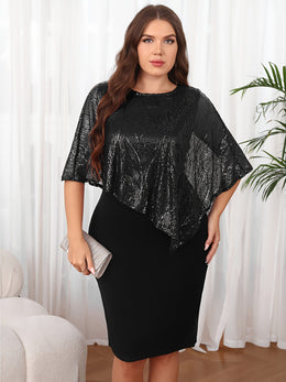 jkthpu-45 Elegant Sequin Sleeveless Bodycon Midi Dress for Women - Crew Neck, Stretchy Fabric, Black with Sparkling Embellishments, Perfect for Casual or Weekend Outings, Sequin Formal Dress