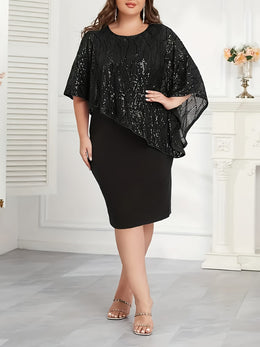 jkthpu-45 Elegant Sequin Sleeveless Bodycon Midi Dress for Women - Crew Neck, Stretchy Fabric, Black with Sparkling Embellishments, Perfect for Casual or Weekend Outings, Sequin Formal Dress