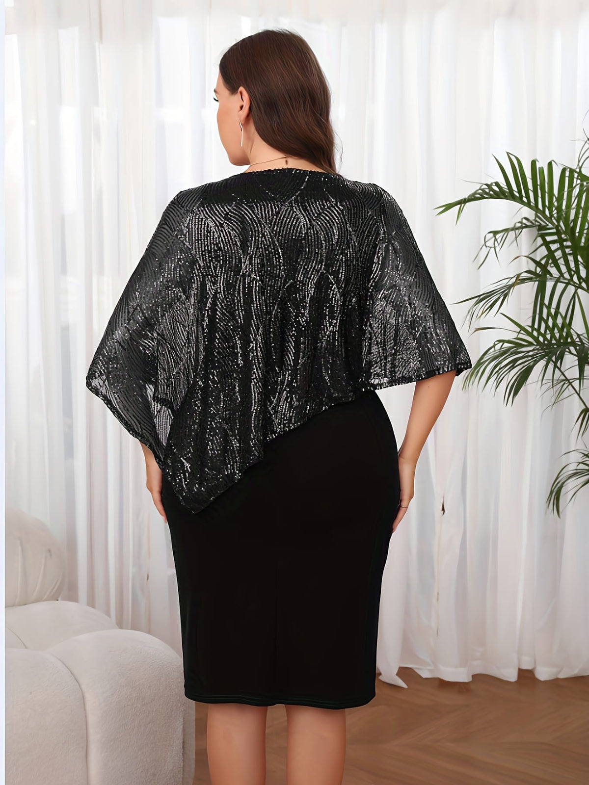 jkthpu-45 Elegant Sequin Sleeveless Bodycon Midi Dress for Women - Crew Neck, Stretchy Fabric, Black with Sparkling Embellishments, Perfect for Casual or Weekend Outings, Sequin Formal Dress