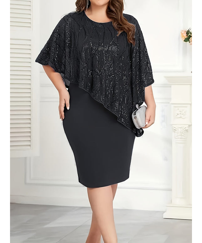 jkthpu-45 Elegant Sequin Sleeveless Bodycon Midi Dress for Women - Crew Neck, Stretchy Fabric, Black with Sparkling Embellishments, Perfect for Casual or Weekend Outings, Sequin Formal Dress