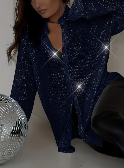 KissICON Elegant Sequined Collar Shirt – Curve