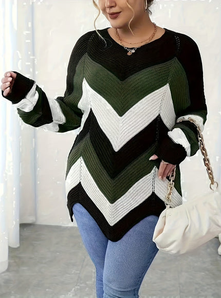 KissICON Elegant Striped Asymmetrical Hem Sweater for Women -