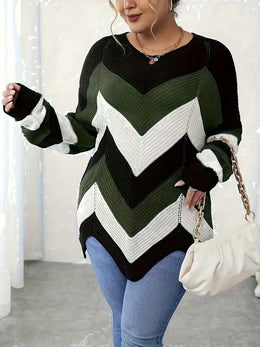 KissICON Elegant Striped Asymmetrical Hem Sweater for Women -