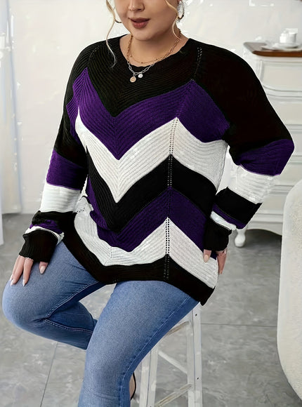 KissICON Elegant Striped Asymmetrical Hem Sweater for Women -