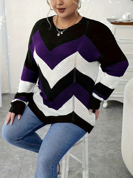 KissICON Elegant Striped Asymmetrical Hem Sweater for Women -