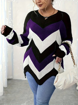 KissICON Elegant Striped Asymmetrical Hem Sweater for Women -