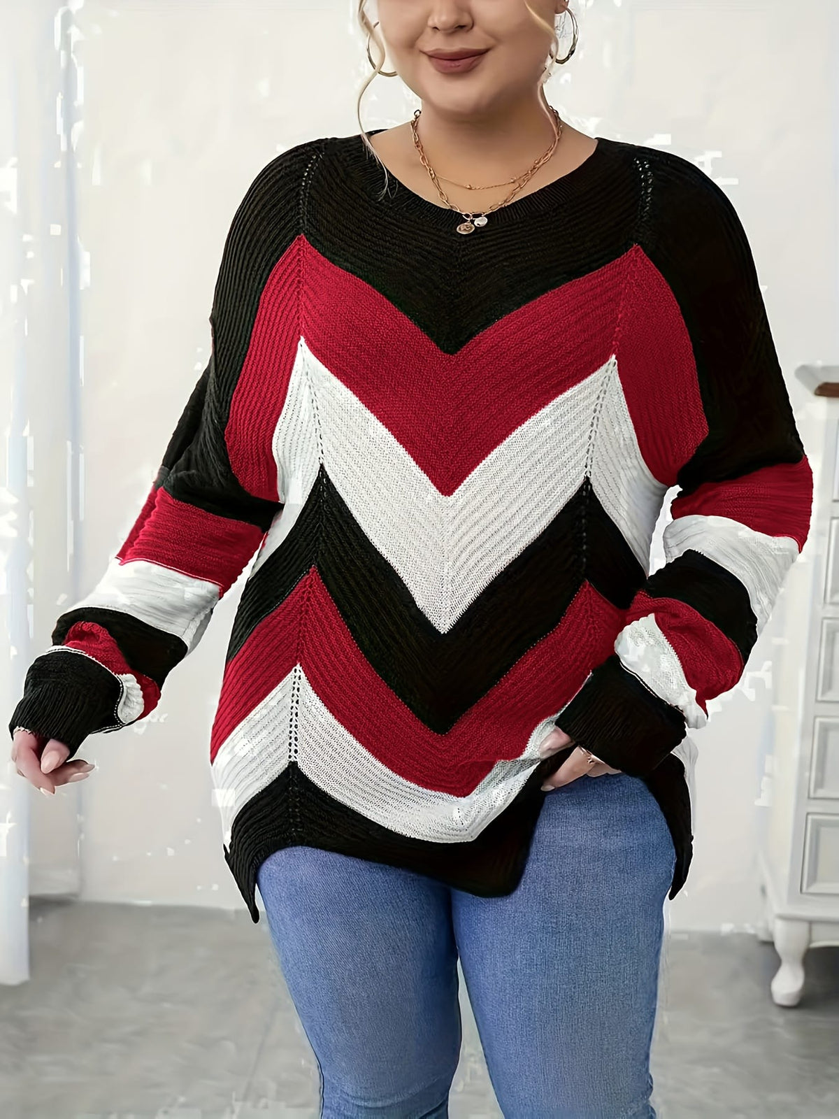 KissICON Elegant Striped Asymmetrical Hem Sweater for Women -