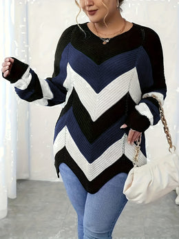 KissICON Elegant Striped Asymmetrical Hem Sweater for Women -