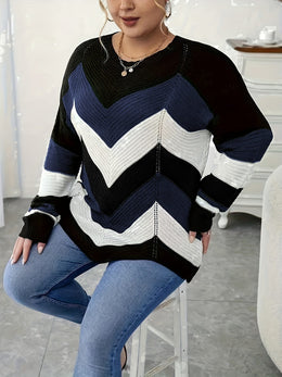 KissICON Elegant Striped Asymmetrical Hem Sweater for Women -