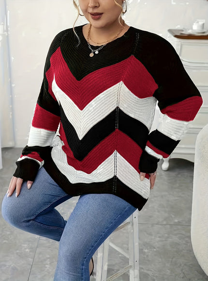 KissICON Elegant Striped Asymmetrical Hem Sweater for Women -