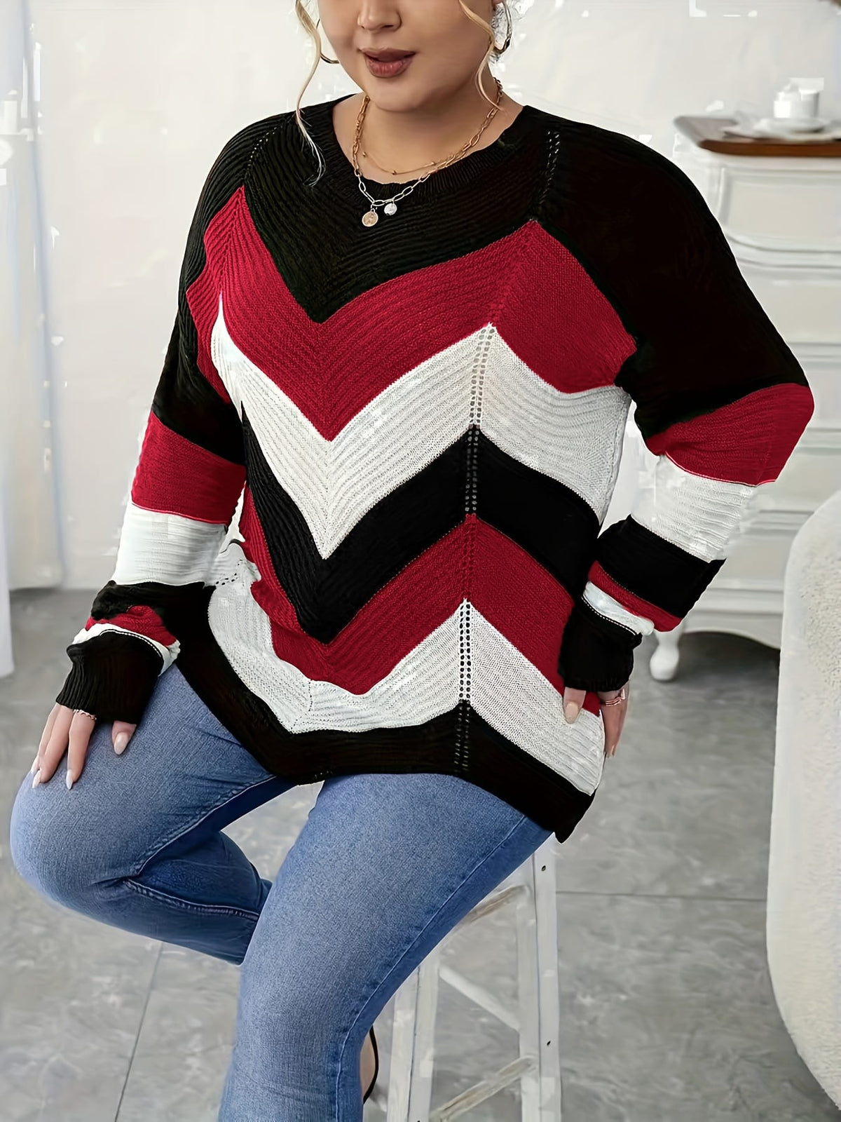 KissICON Elegant Striped Asymmetrical Hem Sweater for Women -
