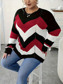 KissICON Elegant Striped Asymmetrical Hem Sweater for Women -