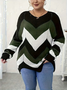 KissICON Elegant Striped Asymmetrical Hem Sweater for Women -