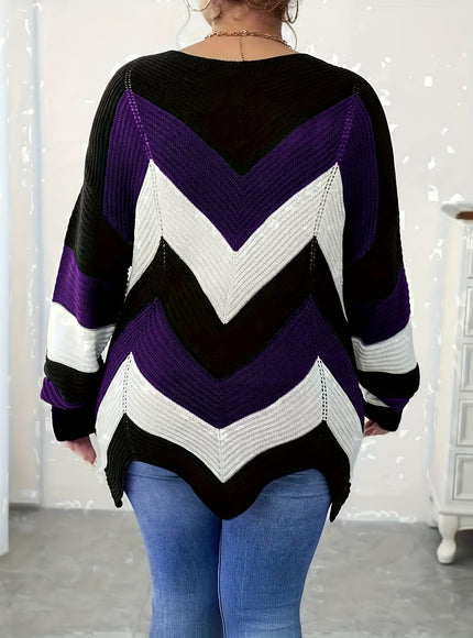 KissICON Elegant Striped Asymmetrical Hem Sweater for Women -