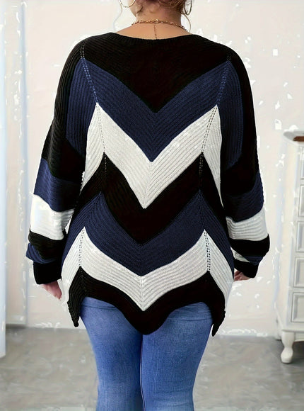 KissICON Elegant Striped Asymmetrical Hem Sweater for Women -