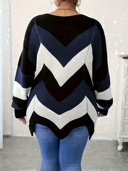 KissICON Elegant Striped Asymmetrical Hem Sweater for Women -
