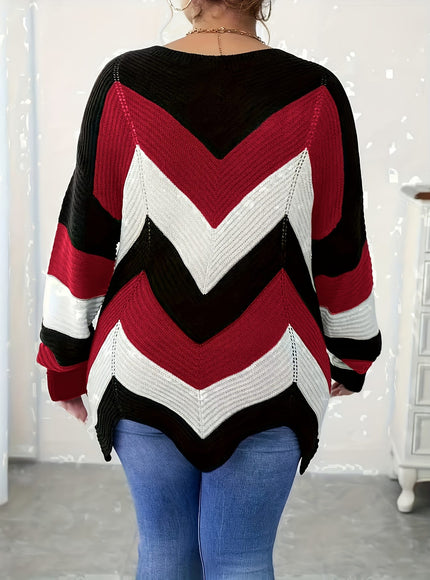 KissICON Elegant Striped Asymmetrical Hem Sweater for Women -