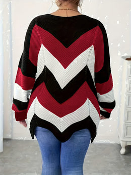 KissICON Elegant Striped Asymmetrical Hem Sweater for Women -