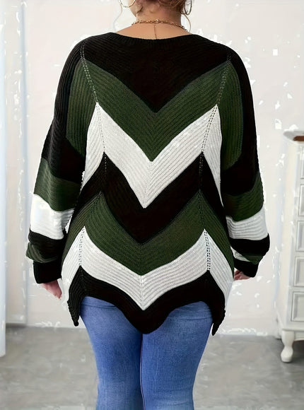 KissICON Elegant Striped Asymmetrical Hem Sweater for Women -