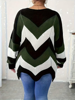 KissICON Elegant Striped Asymmetrical Hem Sweater for Women -