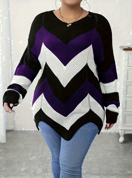 KissICON Elegant Striped Asymmetrical Hem Sweater for Women -
