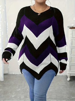 KissICON Elegant Striped Asymmetrical Hem Sweater for Women -