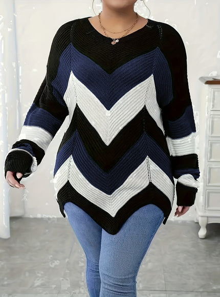 KissICON Elegant Striped Asymmetrical Hem Sweater for Women -