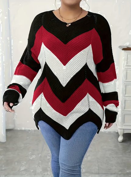 KissICON Elegant Striped Asymmetrical Hem Sweater for Women -