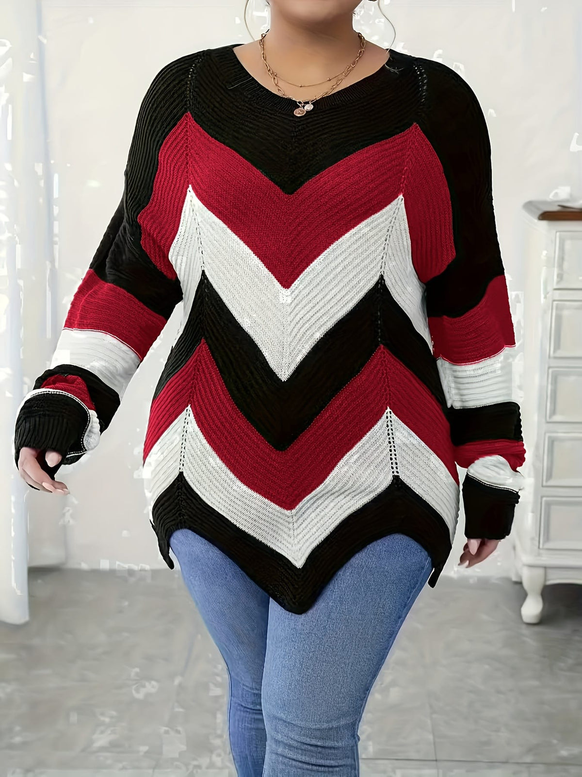 KissICON Elegant Striped Asymmetrical Hem Sweater for Women -