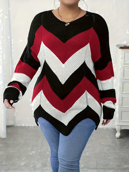KissICON Elegant Striped Asymmetrical Hem Sweater for Women -