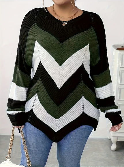 KissICON Elegant Striped Asymmetrical Hem Sweater for Women -