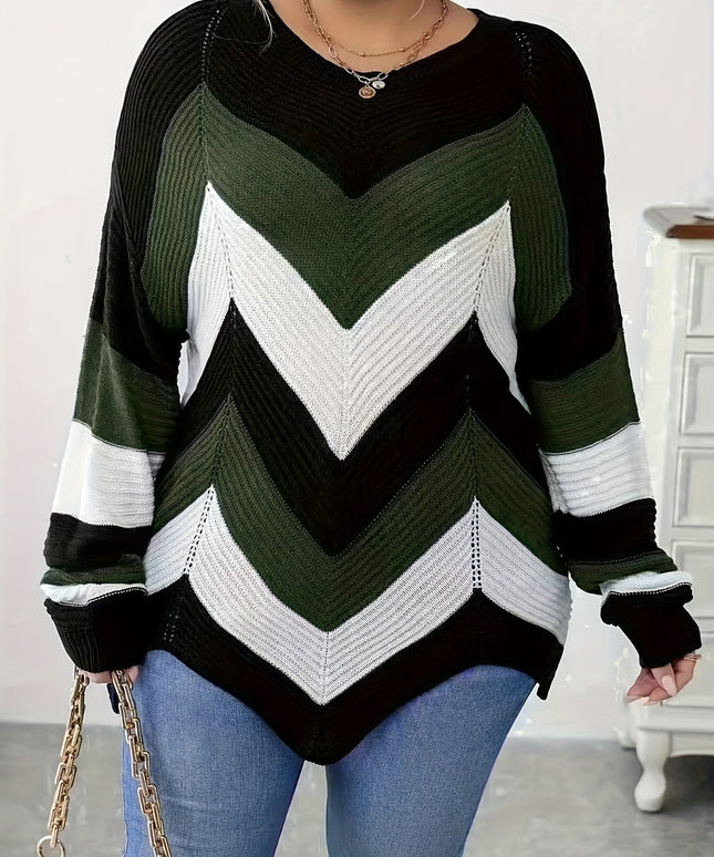 KissICON Elegant Striped Asymmetrical Hem Sweater for Women -