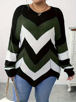 KissICON Elegant Striped Asymmetrical Hem Sweater for Women -