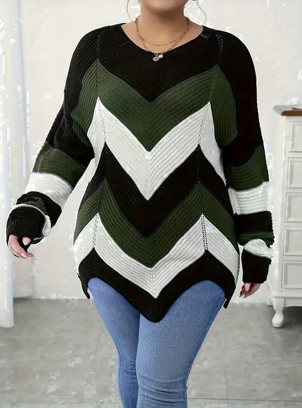 KissICON Elegant Striped Asymmetrical Hem Sweater for Women -