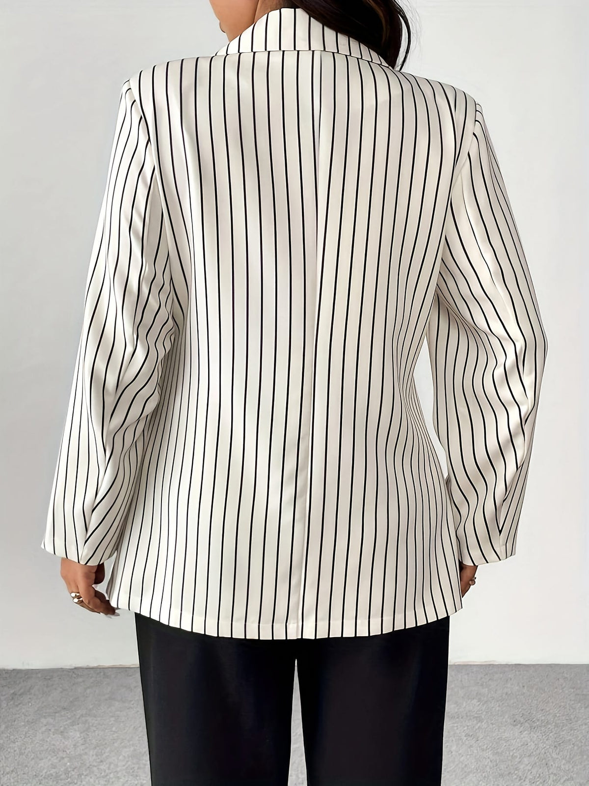 jkthpu-45 Elegant Striped Lapel Blazer Chic Plus Size Office to Casual