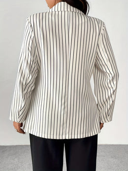 jkthpu-45 Elegant Striped Lapel Blazer Chic Plus Size Office to Casual