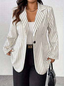 jkthpu-45 Elegant Striped Lapel Blazer Chic Plus Size Office to Casual