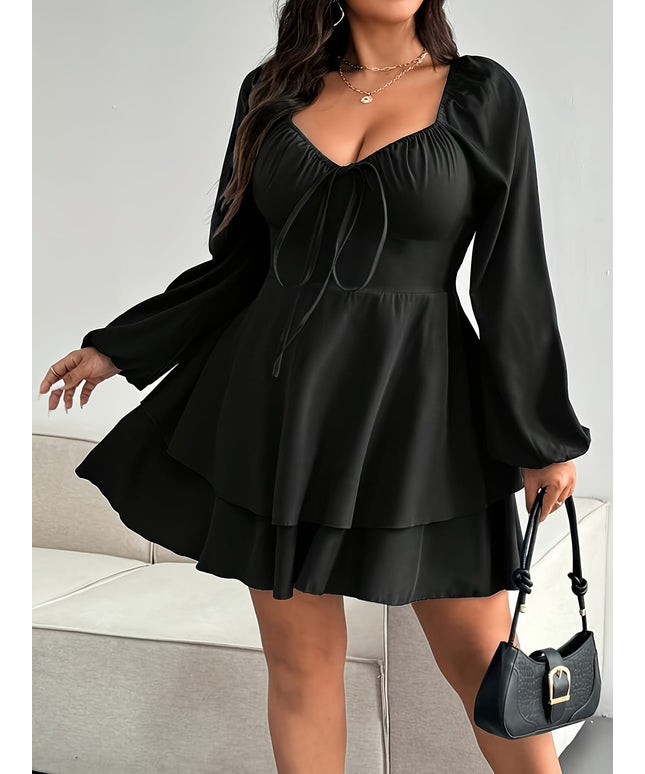 jkthpu-45 Elegant VNeck Plus Size SlimFit Drawstring Party Dress