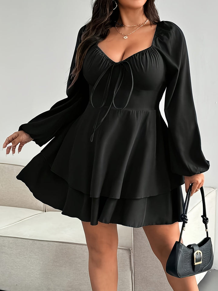 Elegant VNeck Plus Size SlimFit Drawstring Party Dress