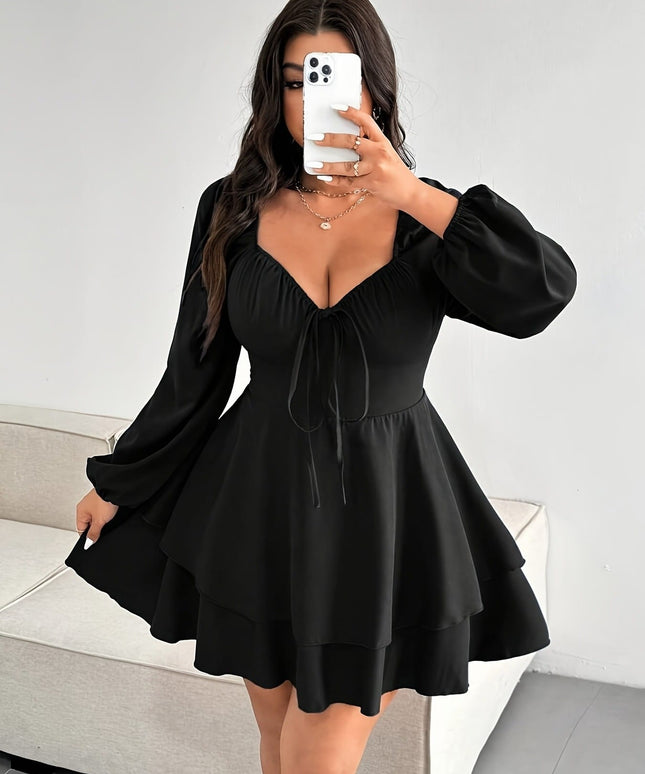 jkthpu-45 Elegant VNeck Plus Size SlimFit Drawstring Party Dress