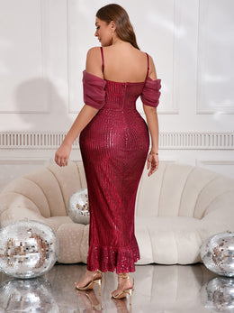 jkthpu-45 Elegant VNeck Sequin Midi Dress Wedding Perfect