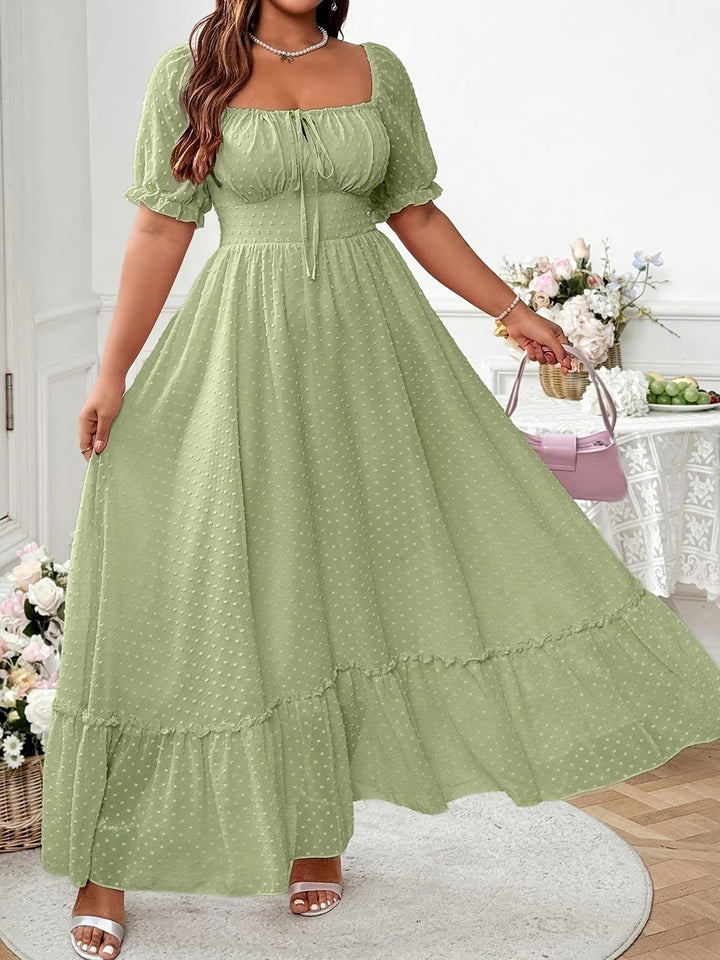Elegant White Plus Size Maxi Dress Lantern Sleeves Ruffled Hem