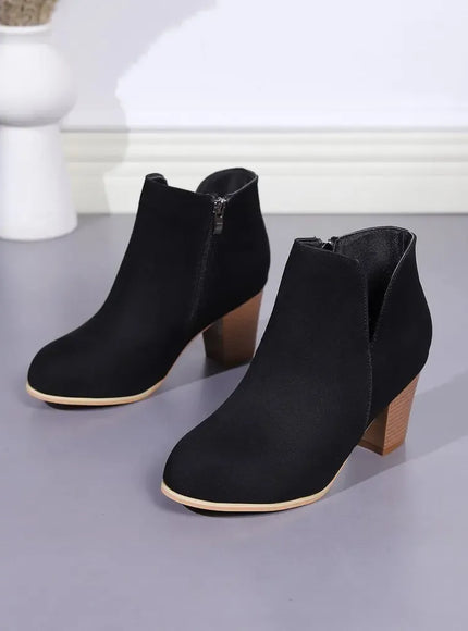 KissICON Elegant Women Ankle Bootie Side Zippers Chunky Mid