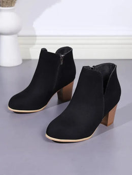 KissICON Elegant Women Ankle Bootie Side Zippers Chunky Mid