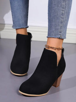 KissICON Elegant Women Ankle Bootie Side Zippers Chunky Mid