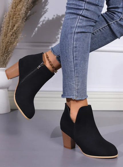 KissICON Elegant Women Ankle Bootie Side Zippers Chunky Mid