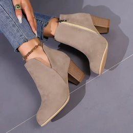 KissICON Elegant Women Ankle Bootie Side Zippers Chunky Mid