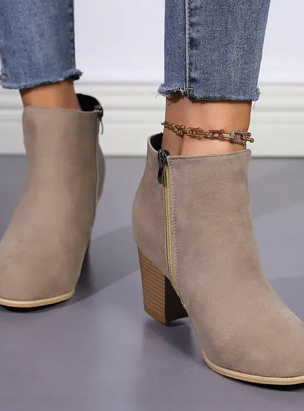 KissICON Elegant Women Ankle Bootie Side Zippers Chunky Mid