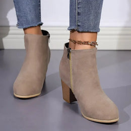 KissICON Elegant Women Ankle Bootie Side Zippers Chunky Mid